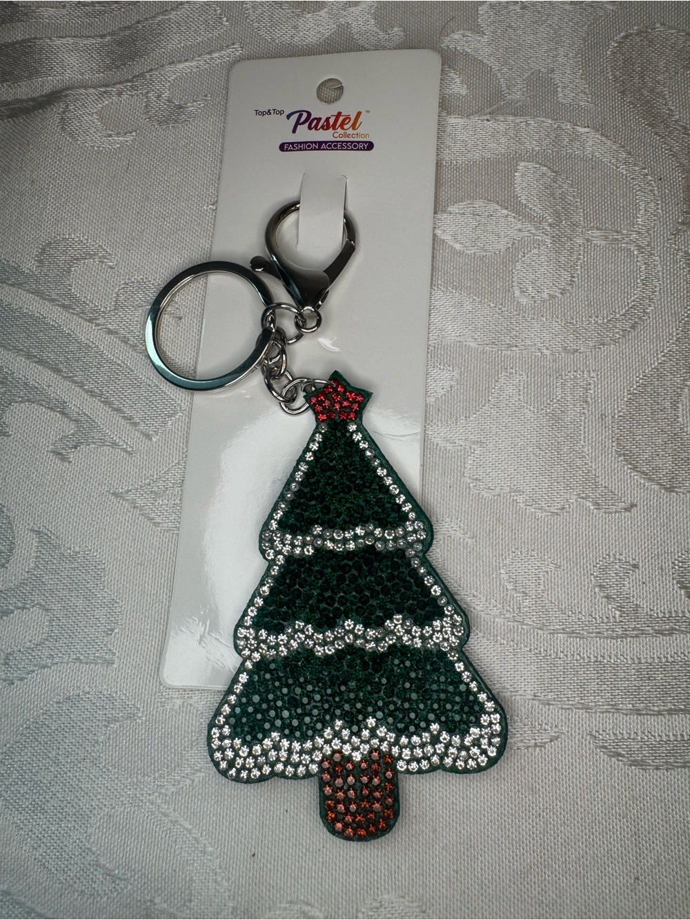 New Pastel brand Green Crystal Christmas Tree Keychain